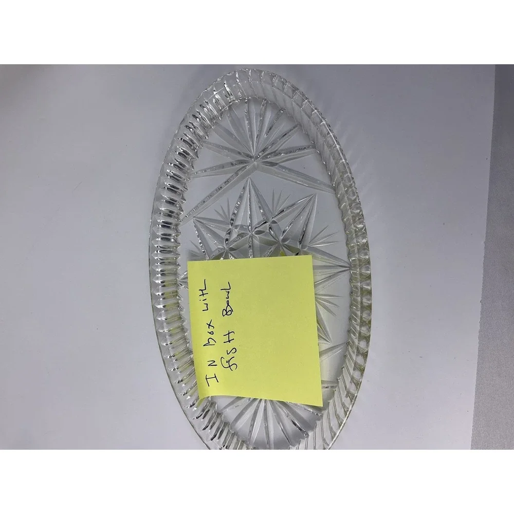Vintage Clear Glass Oval Relish Dish Starburst‎ Pattern Scalloped Edge Tray